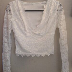 White Lace Long Sleeve Shirt Sz Small, Pre-owed
